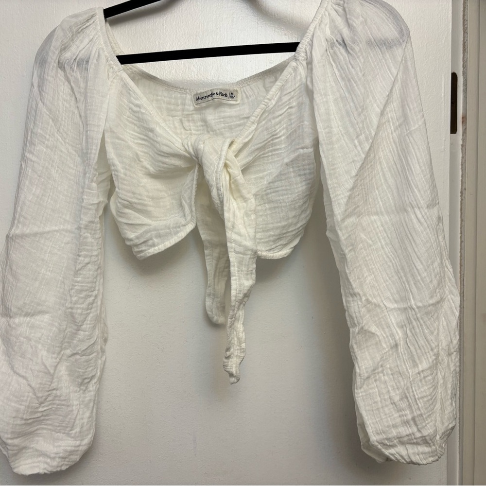 Abercrombie & Fitch Cream Tie-Front Blouse